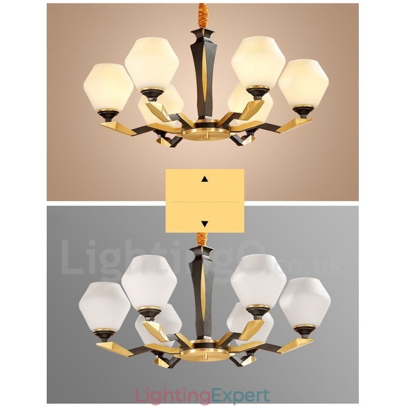 Pure Brass Luxurious Rustic Retro Vintage Brass Pendant Candle Chandelier with Glass Shades