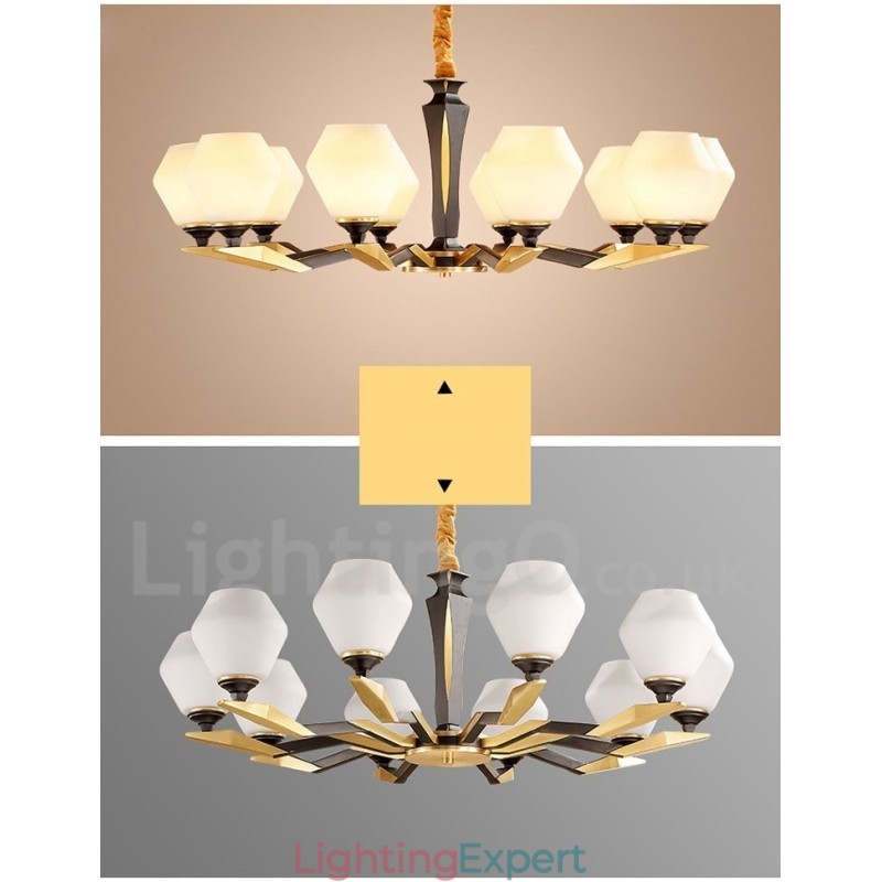 Pure Brass Luxurious Rustic Retro Vintage Brass Pendant Candle Chandelier with Glass Shades