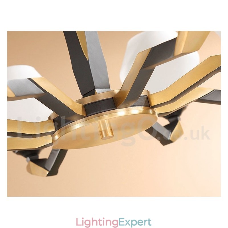 Pure Brass Luxurious Rustic Retro Vintage Brass Pendant Candle Chandelier with Glass Shades