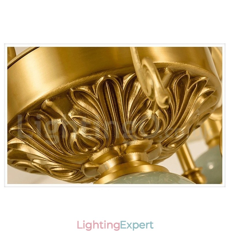 Pure Brass Luxurious Rustic Retro Vintage Brass Ceramics Pendant Candle Chandelier with Fabric Shades