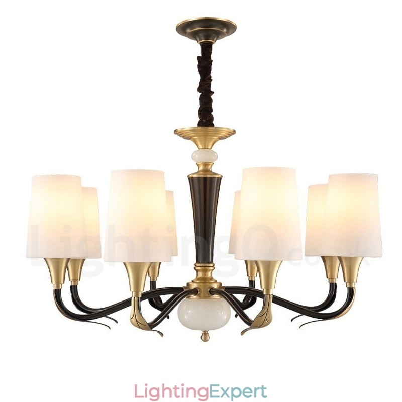 Pure Brass Luxurious Rustic Retro Vintage Brass Stone Pendant Candle Chandelier with Glass Shades
