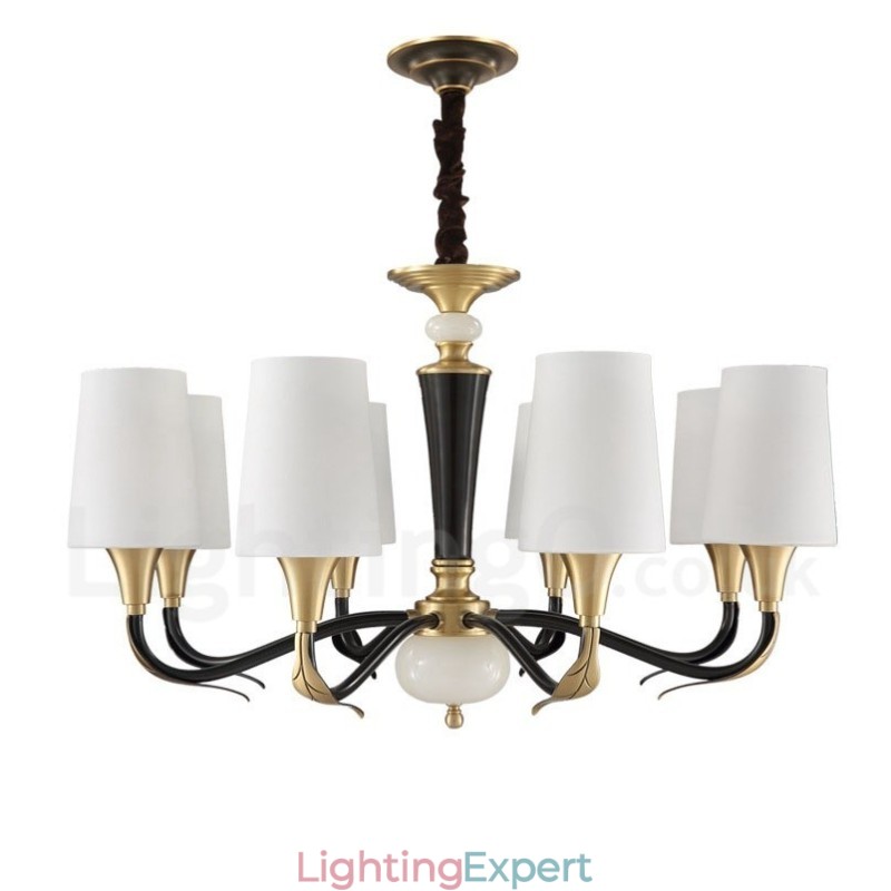 Pure Brass Luxurious Rustic Retro Vintage Brass Stone Pendant Candle Chandelier with Glass Shades