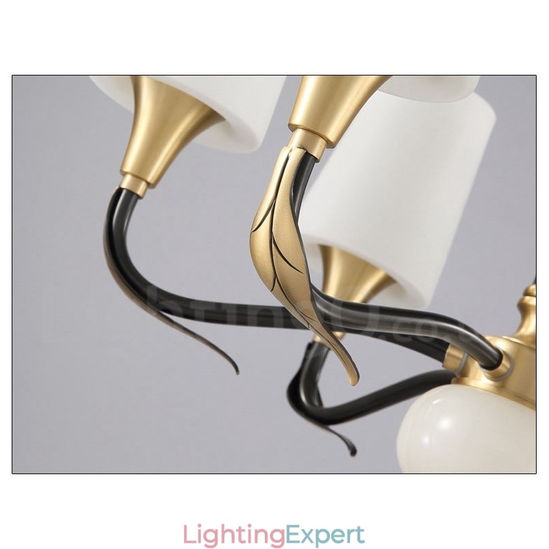 Pure Brass Luxurious Rustic Retro Vintage Brass Stone Pendant Candle Chandelier with Glass Shades