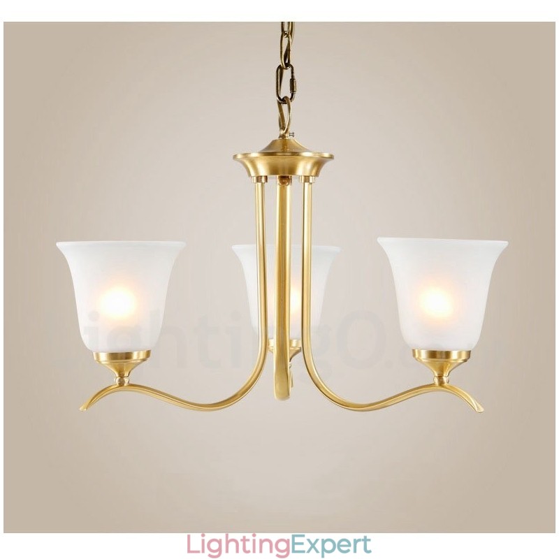 Pure Brass Luxurious Rustic Retro Vintage Brass Pendant Candle Chandelier with Glass Shades