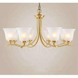 Pure Brass Luxurious Rustic Retro Vintage Brass Pendant Candle Chandelier with Glass Shades