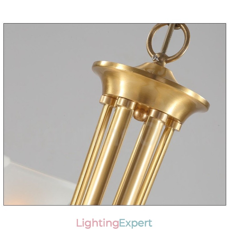 Pure Brass Luxurious Rustic Retro Vintage Brass Pendant Candle Chandelier with Glass Shades