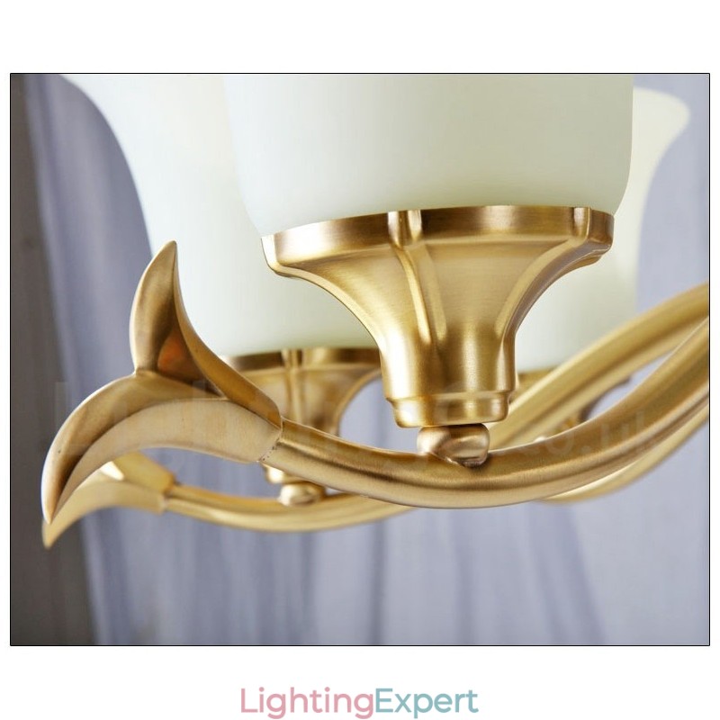 Pure Brass Luxurious Rustic Retro Vintage Brass Stone Pendant Candle Chandelier with Glass Shades