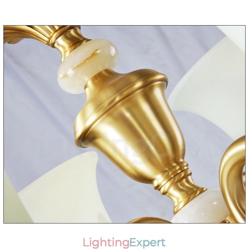 Pure Brass Luxurious Rustic Retro Vintage Brass Stone Pendant Candle Chandelier with Glass Shades