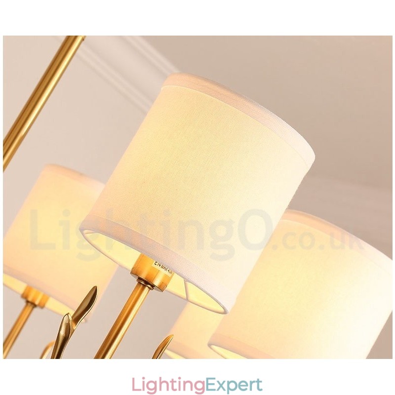 Pure Brass Luxurious Rustic Retro Vintage Brass Pendant Candle Chandelier with Fabric Shades