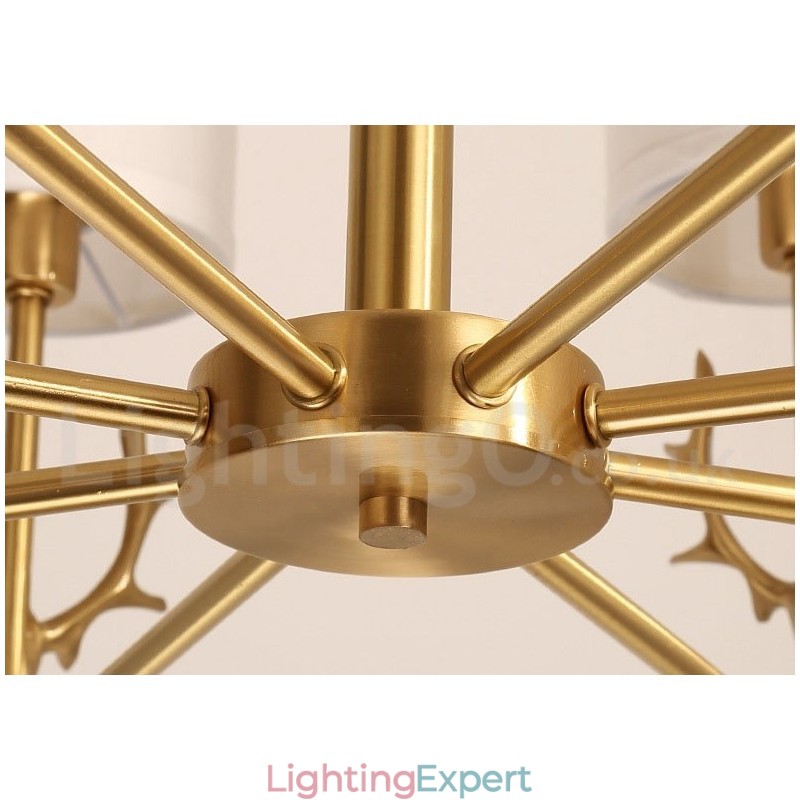 Pure Brass Luxurious Rustic Retro Vintage Brass Pendant Candle Chandelier with Fabric Shades