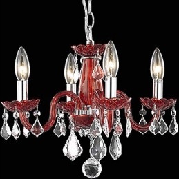 Candle Featured Crystal Chandelier with 4 Lights in Red