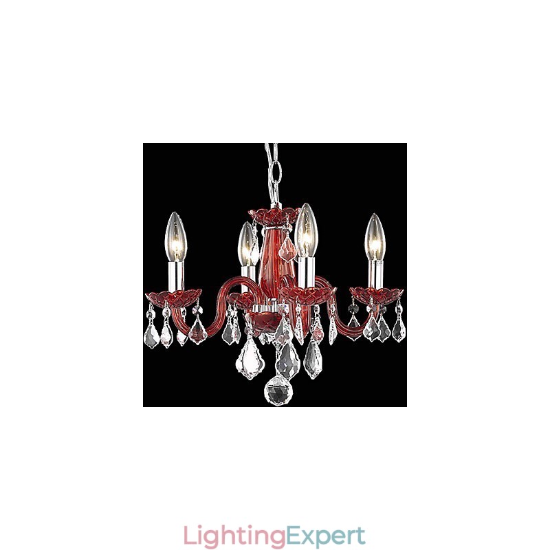 Candle Featured Crystal Chandelier with 4 Lights in Red