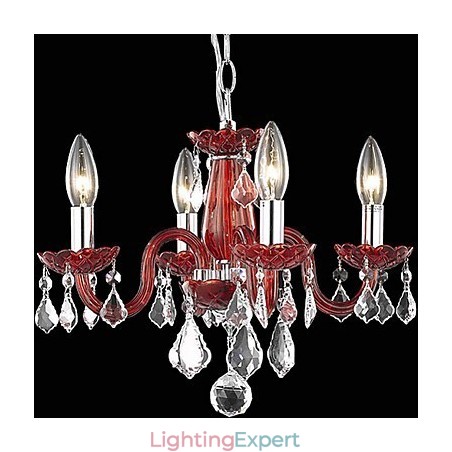Candle Featured Crystal Chandelier with 4 Lights in Red Candle Featured Crystal Chandelier with 4 Lights in Red