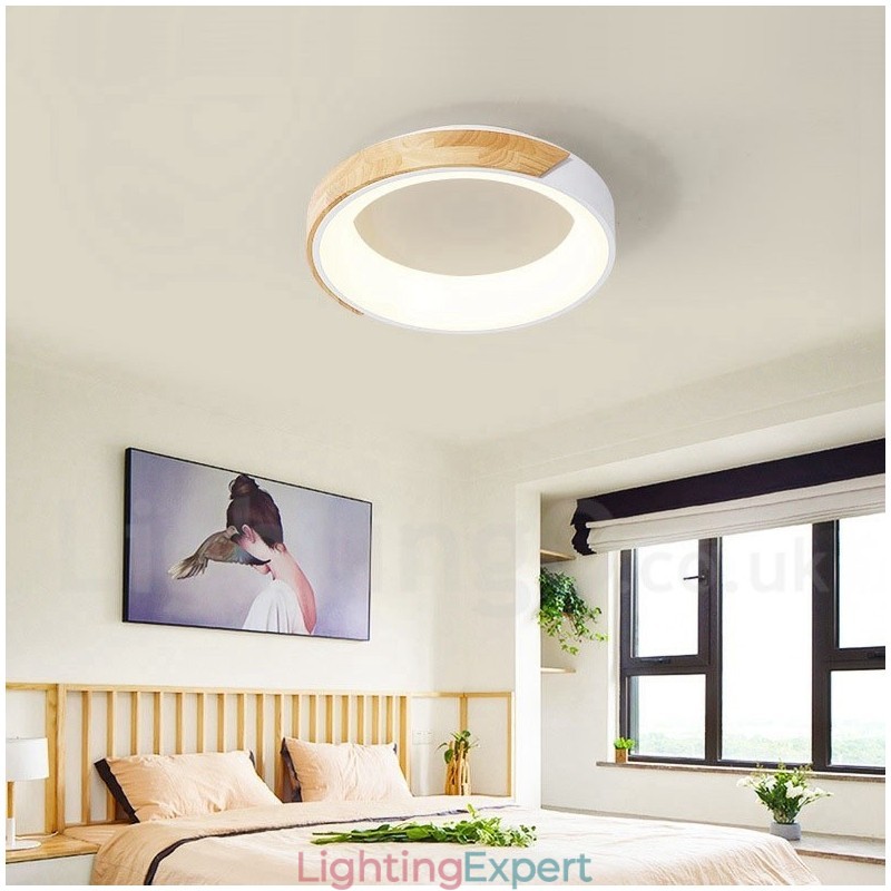 Dimmable Multi Colours Round Wood Ceiling Light with Acrylic Shade Ceiling Lamp Nordic Style