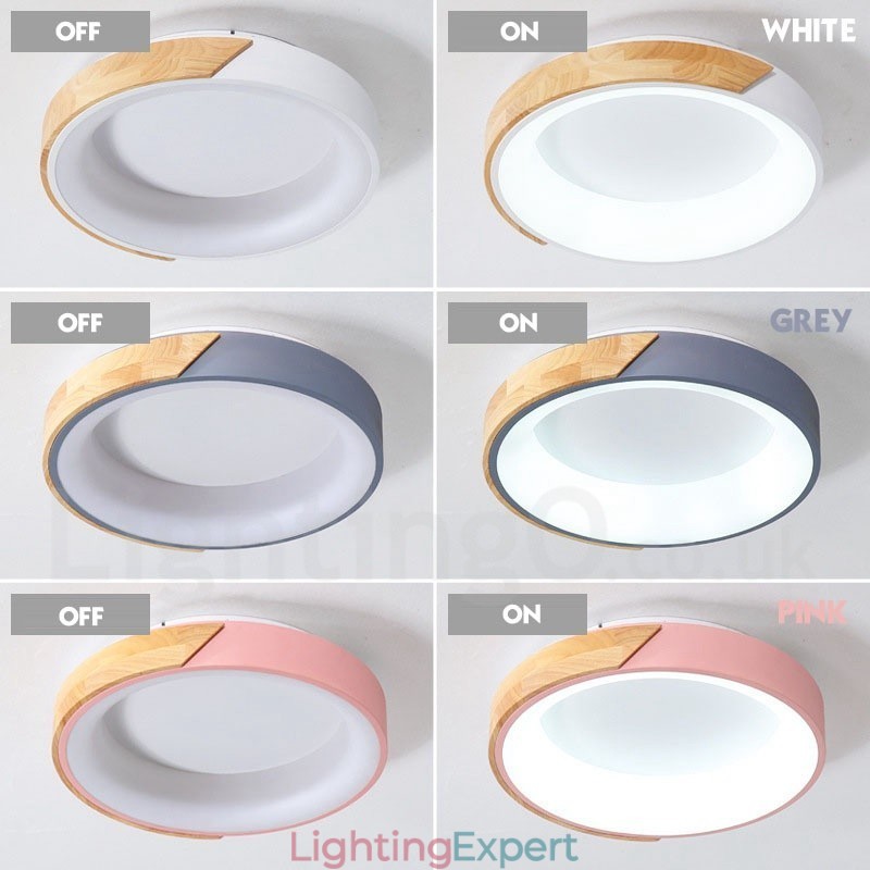 Dimmable Multi Colours Round Wood Ceiling Light with Acrylic Shade Ceiling Lamp Nordic Style