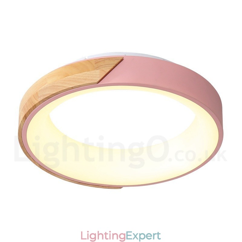 Dimmable Multi Colours Round Wood Ceiling Light with Acrylic Shade Ceiling Lamp Nordic Style