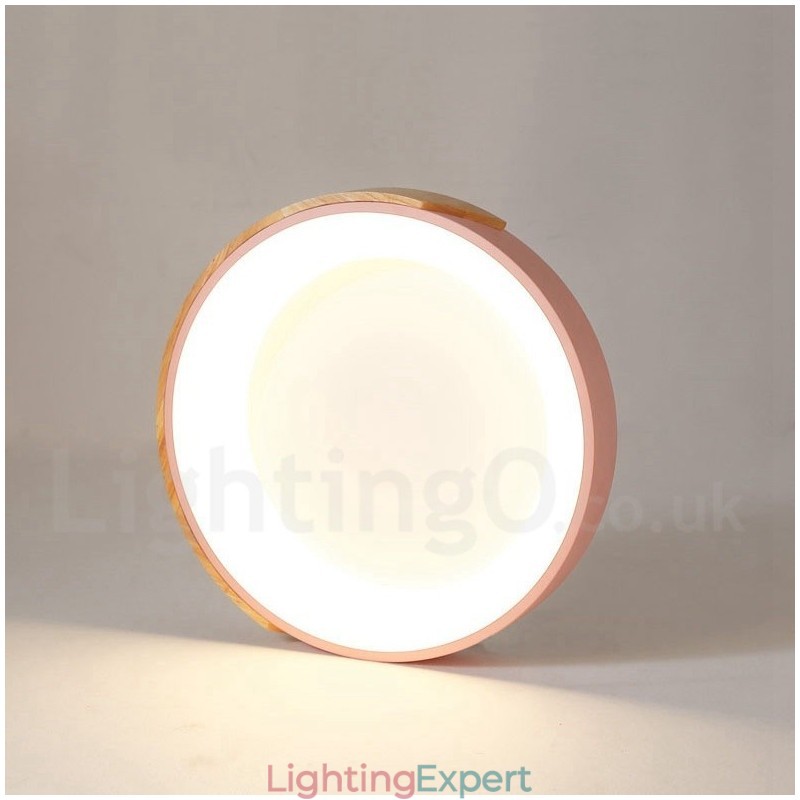 Dimmable Multi Colours Round Wood Ceiling Light with Acrylic Shade Ceiling Lamp Nordic Style