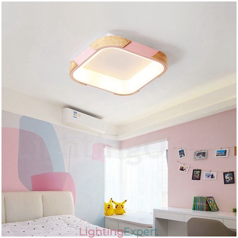 Dimmable Multi Colours Square Wood Ceiling Light with Acrylic Shade Ceiling Lamp Nordic Style