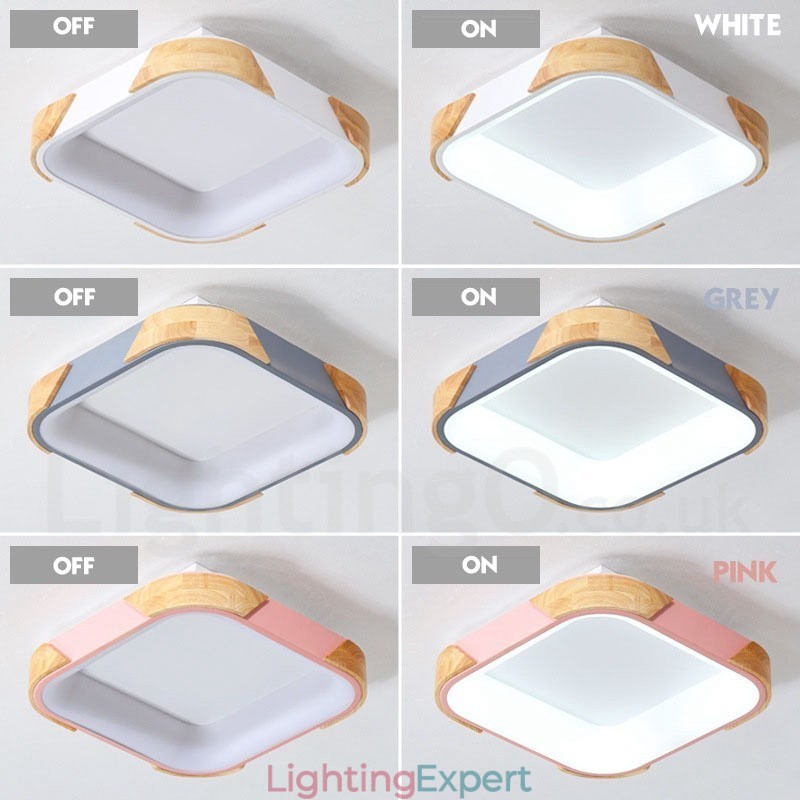 Dimmable Multi Colours Square Wood Ceiling Light with Acrylic Shade Ceiling Lamp Nordic Style