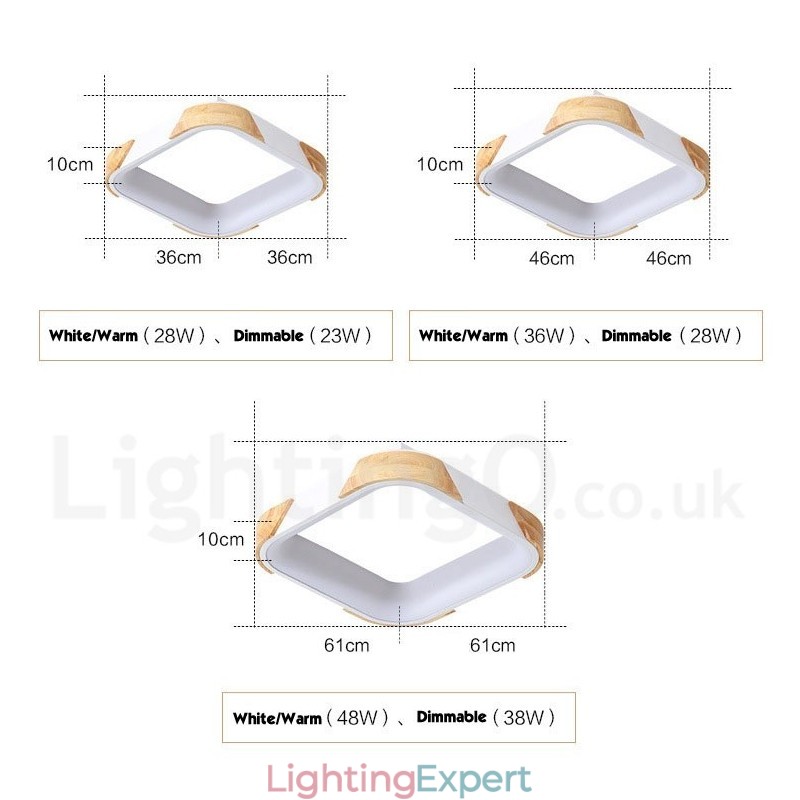 Dimmable Multi Colours Square Wood Ceiling Light with Acrylic Shade Ceiling Lamp Nordic Style