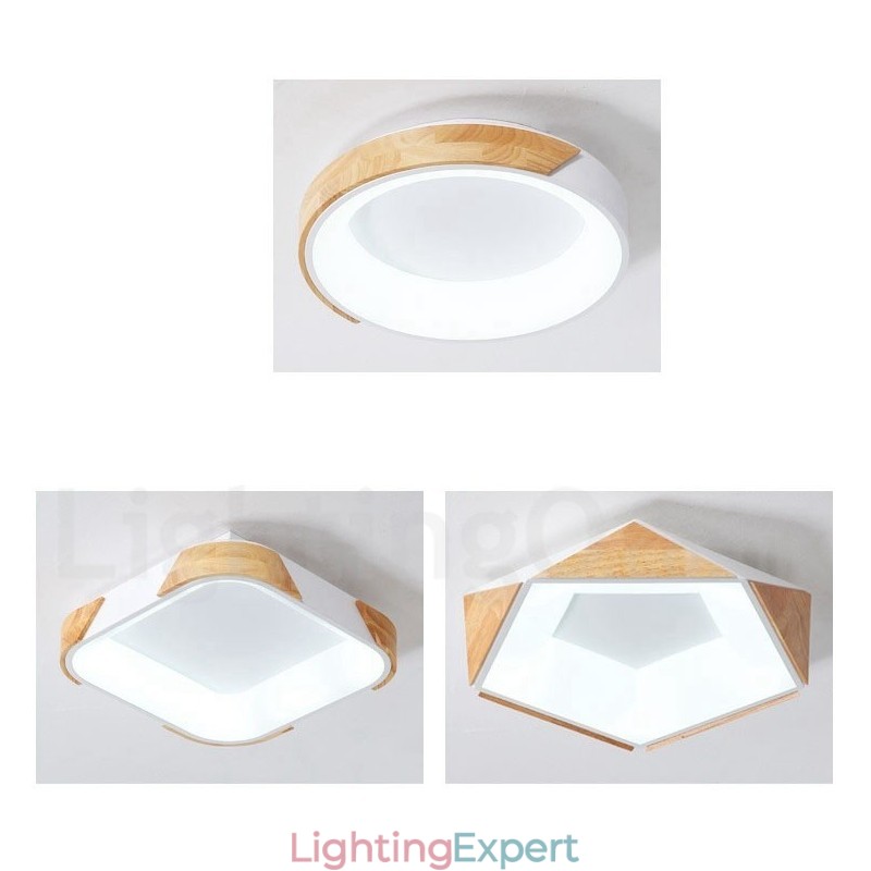 Dimmable Multi Colours Square Wood Ceiling Light with Acrylic Shade Ceiling Lamp Nordic Style