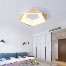 Dimmable Multi Colours Pentagon Wood Ceiling Light with Acrylic Shade Ceiling Lamp Nordic Style