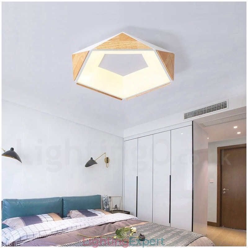 Dimmable Multi Colours Pentagon Wood Ceiling Light with Acrylic Shade Ceiling Lamp Nordic Style