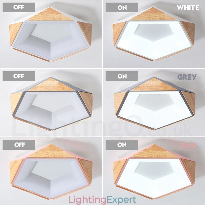 Dimmable Multi Colours Pentagon Wood Ceiling Light with Acrylic Shade Ceiling Lamp Nordic Style