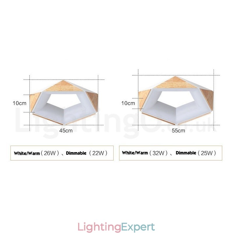 Dimmable Multi Colours Pentagon Wood Ceiling Light with Acrylic Shade Ceiling Lamp Nordic Style