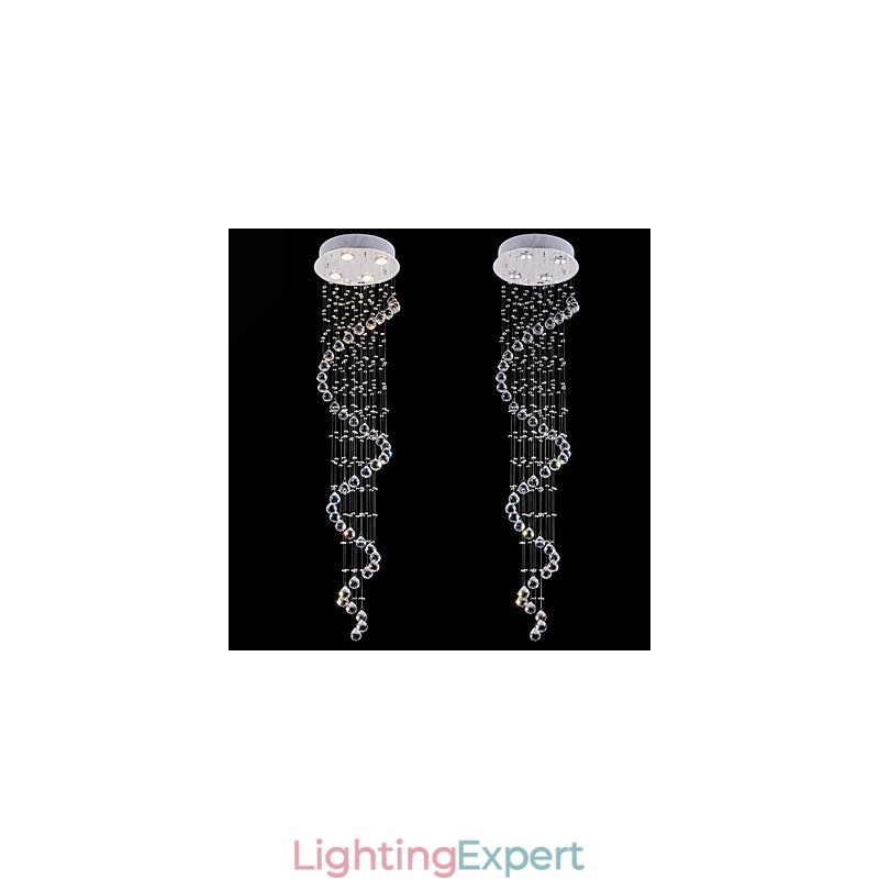 Crystal Pendant Light Chandelier Lighting 4 Lights Silver Canpoy Clear K9 Crystal Helix Ceiling Lamps H150CM