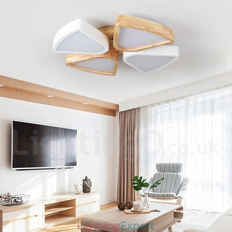 Dimmable Ultra thin Petal Wood Ceiling Light with Acrylic Shade Ceiling Lamp Nordic Style