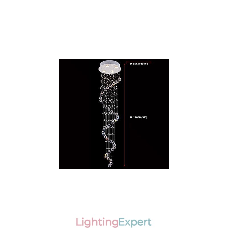 Crystal Pendant Light Chandelier Lighting 4 Lights Silver Canpoy Clear K9 Crystal Helix Ceiling Lamps H150CM
