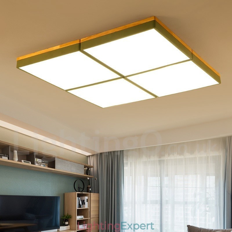 Large Square Dimmable Macaron Ultra thin Multi Colours Wood Ceiling Light with Acrylic Shade Ceiling Lamp Nordic Style