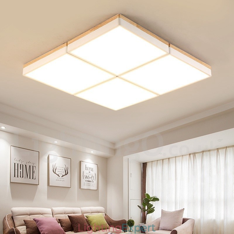 Large Square Dimmable Macaron Ultra thin Multi Colours Wood Ceiling Light with Acrylic Shade Ceiling Lamp Nordic Style