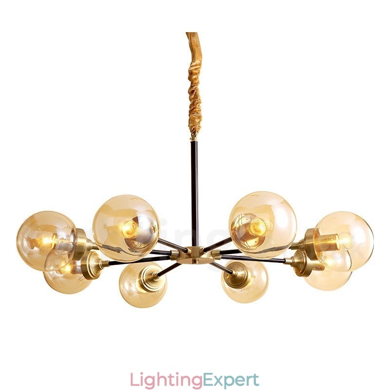 Pure Brass Luxurious Rustic Retro Vintage Brass Pendant Chandelier with Glass Shades