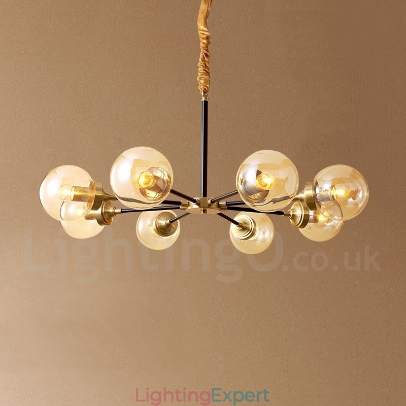 Pure Brass Luxurious Rustic Retro Vintage Brass Pendant Chandelier with Glass Shades
