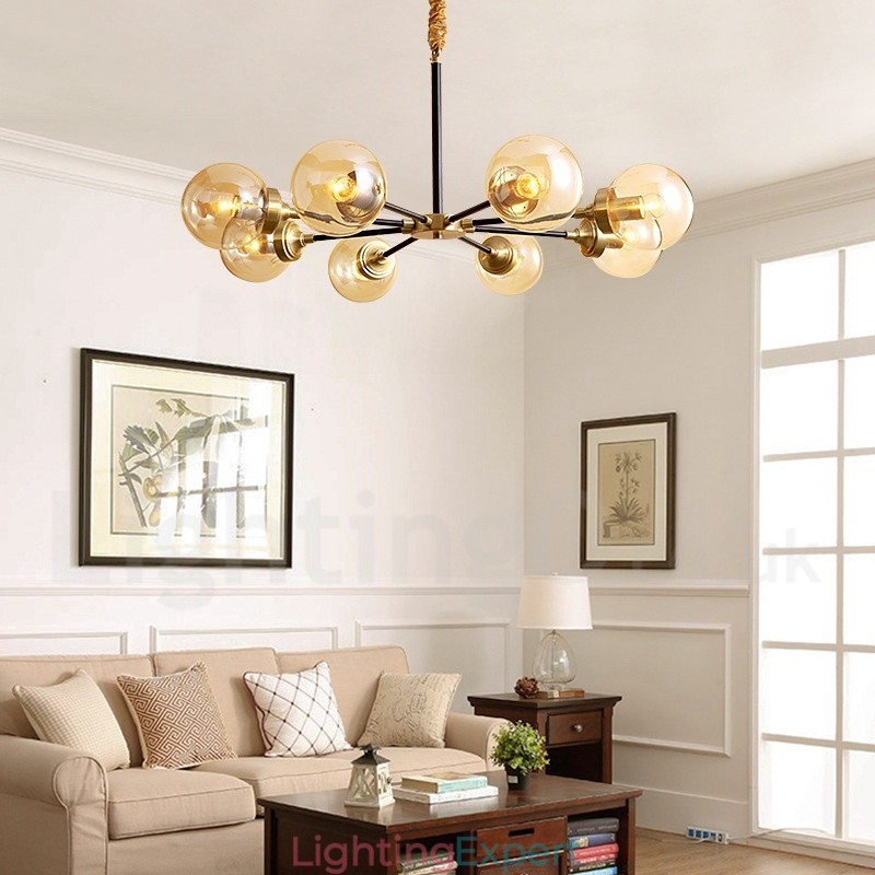 Pure Brass Luxurious Rustic Retro Vintage Brass Pendant Chandelier with Glass Shades