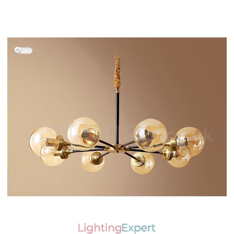 Pure Brass Luxurious Rustic Retro Vintage Brass Pendant Chandelier with Glass Shades