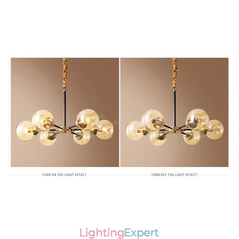 Pure Brass Luxurious Rustic Retro Vintage Brass Pendant Chandelier with Glass Shades