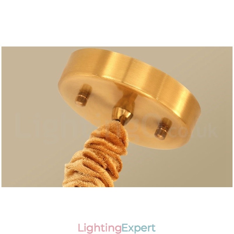 Pure Brass Simple Rustic Retro Vintage Brass Pendant Light with Fabric Shade