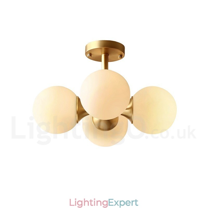4 Light Pure Brass Modern Contemporary Simple Rustic Retro Vintage Flush Mount Ceiling Light with Glass Shades