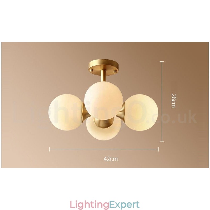 4 Light Pure Brass Modern Contemporary Simple Rustic Retro Vintage Flush Mount Ceiling Light with Glass Shades