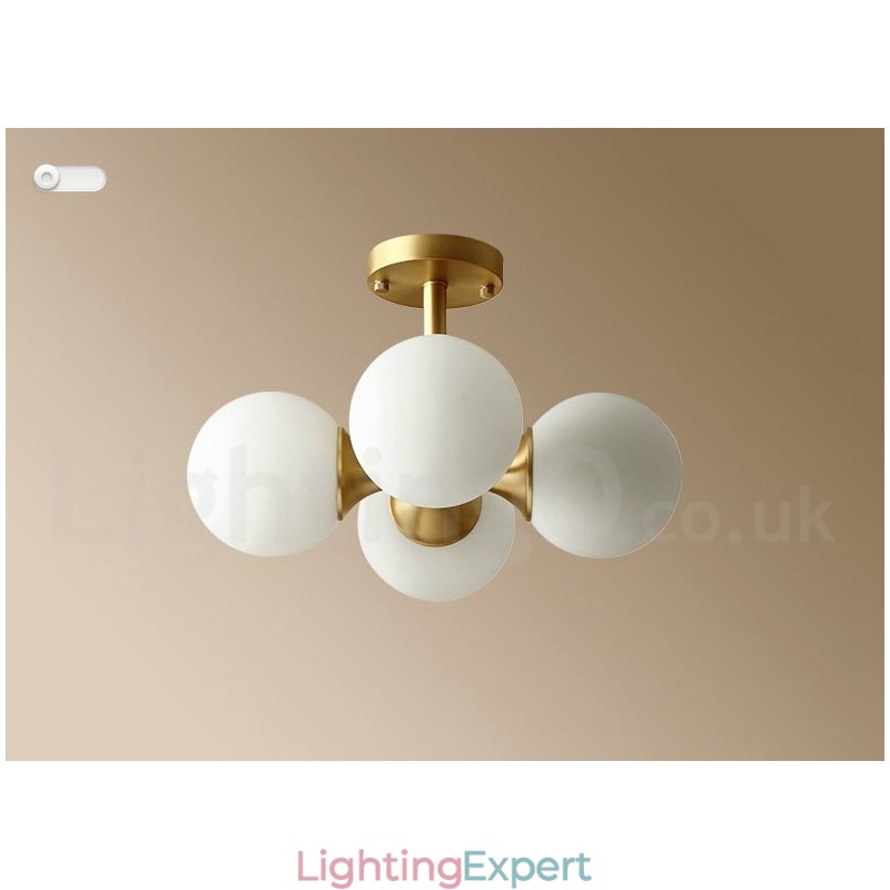 4 Light Pure Brass Modern Contemporary Simple Rustic Retro Vintage Flush Mount Ceiling Light with Glass Shades