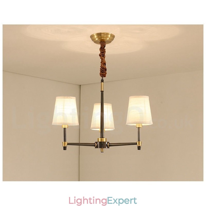 Pure Brass Large Luxurious Rustic Retro Vintage Brass Pendant Chandelier with Fabric Shades