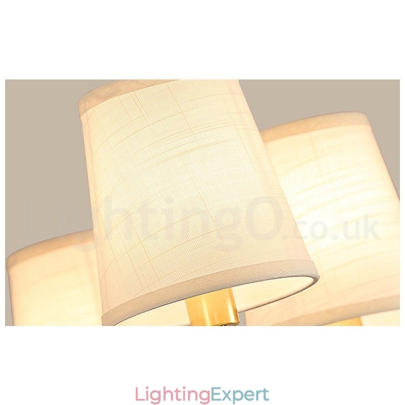 Pure Brass Large Luxurious Rustic Retro Vintage Brass Pendant Chandelier with Fabric Shades