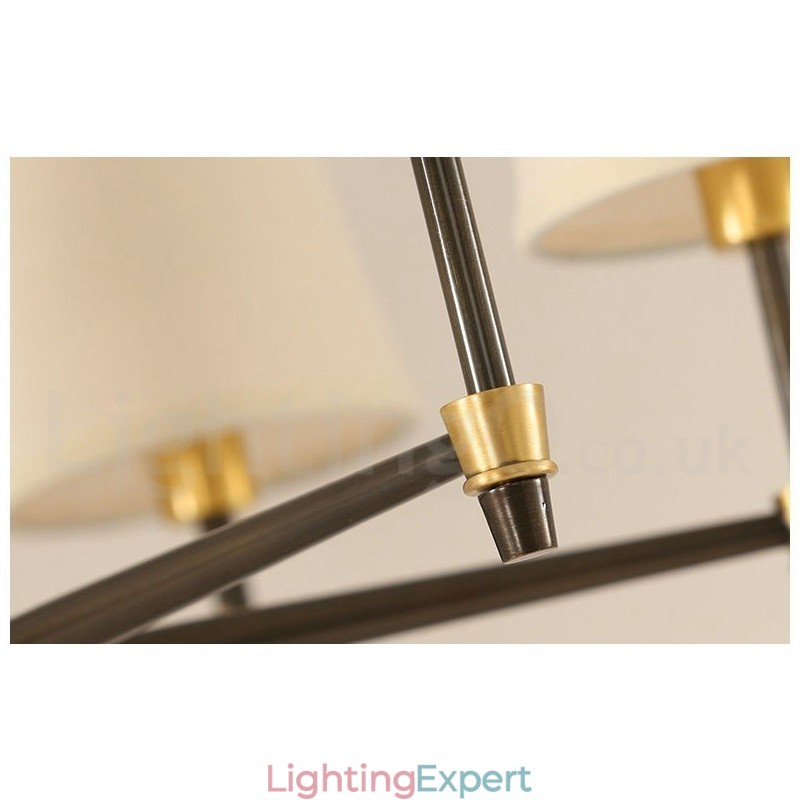 Pure Brass Large Luxurious Rustic Retro Vintage Brass Pendant Chandelier with Fabric Shades