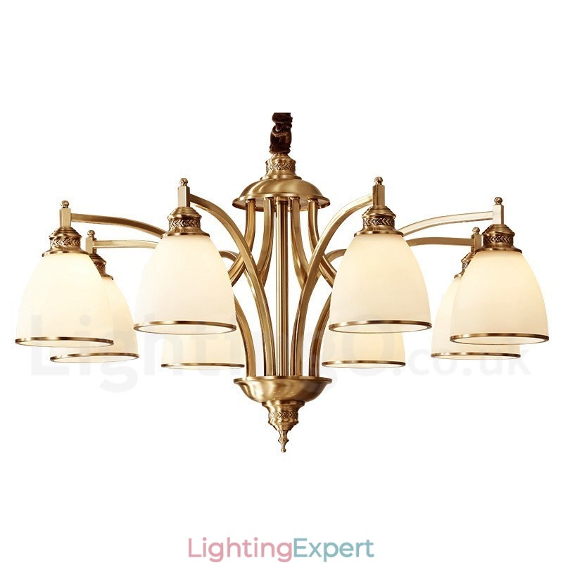 Pure Brass Large Luxurious Rustic Retro Vintage Brass Pendant Chandelier with Glass Shades