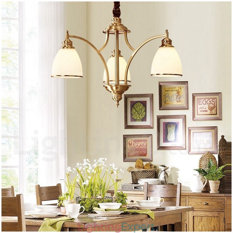 Pure Brass Large Luxurious Rustic Retro Vintage Brass Pendant Chandelier with Glass Shades