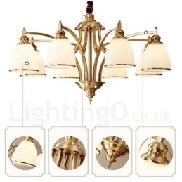 Pure Brass Large Luxurious Rustic Retro Vintage Brass Pendant Chandelier with Glass Shades
