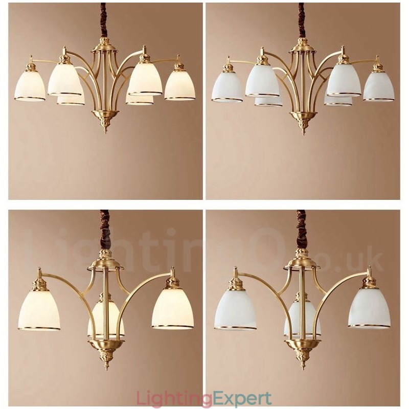 Pure Brass Large Luxurious Rustic Retro Vintage Brass Pendant Chandelier with Glass Shades
